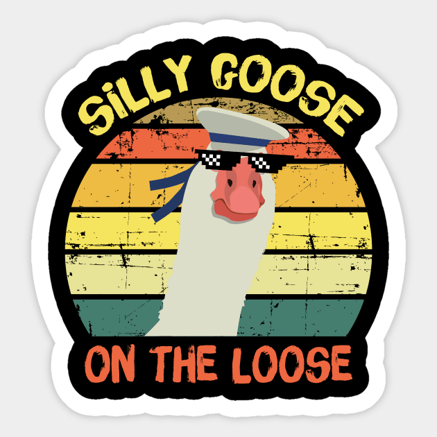 Retro Silly Goose On The Loose Sticker by teewyld